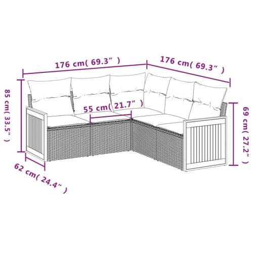 5-dijelni vrtni set sofa s jastucima bež od poliratana - bež i siva Bez stola 1 Cijena