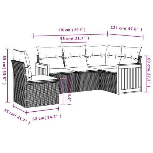 5-dijelni vrtni set sofa s jastucima bež od poliratana - bež i siva Bez stola 1 Cijena