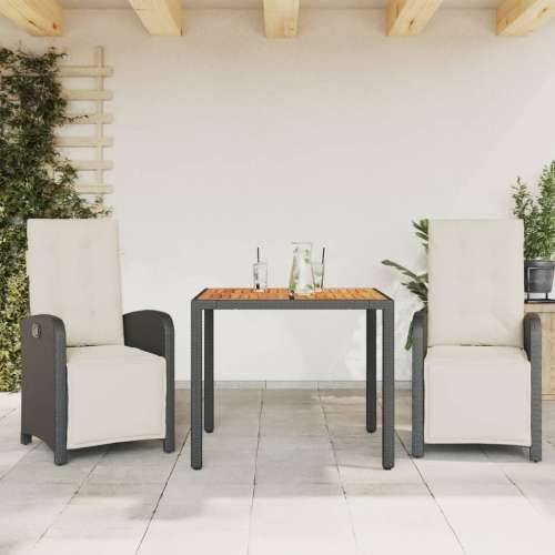 3-dijelni bistro set s jastucima crni od poliratana - Crna i krem Dužina stola 90 cm 2 Cijena