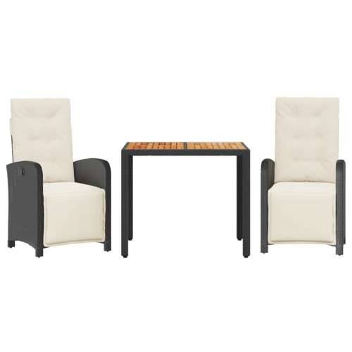 3-dijelni bistro set s jastucima crni od poliratana - Crna i krem Dužina stola 90 cm 2 Cijena