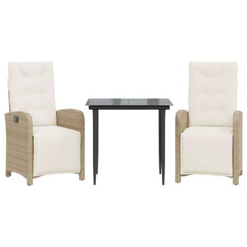 3-dijelni bistro set s jastucima bež od poliratana - Dužina stola 80 cm Oštra noga 2 Cijena