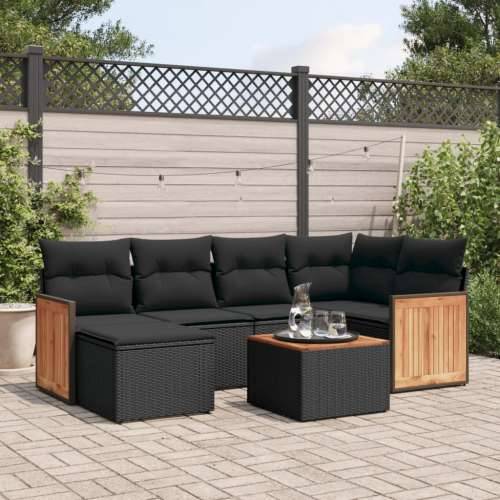 Vrtna garnitura - 7-dijelni set vrtnih sofa od poliratana s jastucima crni - Crna Sa stolom 1 Cijena