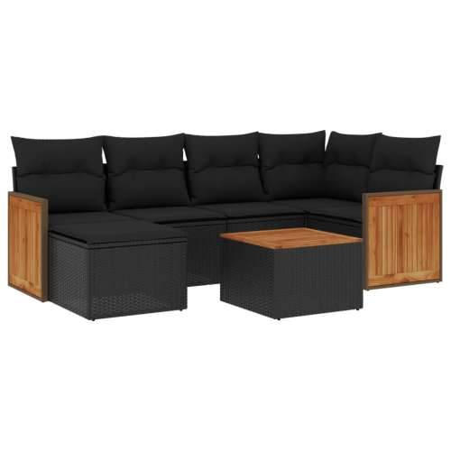 Vrtna garnitura - 7-dijelni set vrtnih sofa od poliratana s jastucima crni - Crna Sa stolom 1 Cijena
