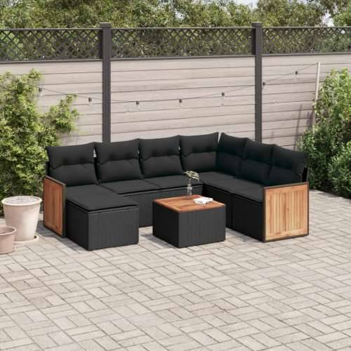 Vrtna garnitura - 8-dijelni set vrtnih sofa od poliratana s jastucima crni - Crna Sa stolom 1 Cijena