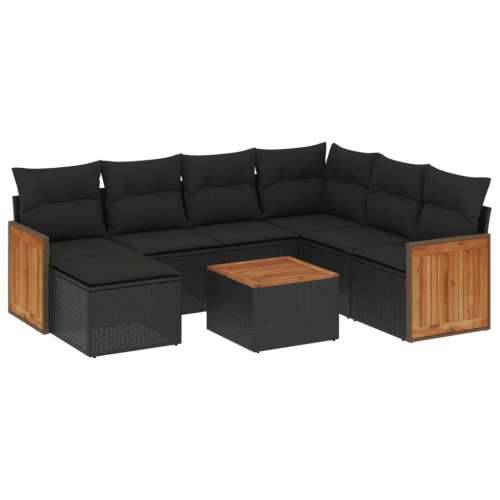 Vrtna garnitura - 8-dijelni set vrtnih sofa od poliratana s jastucima crni - Crna Sa stolom 1 Cijena