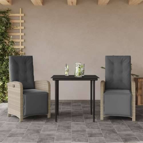 3-dijelni bistro set s jastucima svjetlosivi od poliratana - Dužina stola 80 cm Oštra noga 2 Cijena