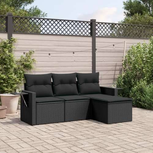 Vrtna garnitura - 4-dijelni set vrtnih sofa od poliratana s jastucima crni - Crna Bez stola 1 Cijena