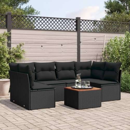 Vrtna garnitura - 7-dijelni set vrtnih sofa od poliratana s jastucima crni - Crna 4x srednja + 2x kutna + stol 1 Cijena