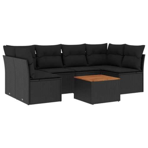 Vrtna garnitura - 7-dijelni set vrtnih sofa od poliratana s jastucima crni - Crna 4x srednja + 2x kutna + stol 1 Cijena