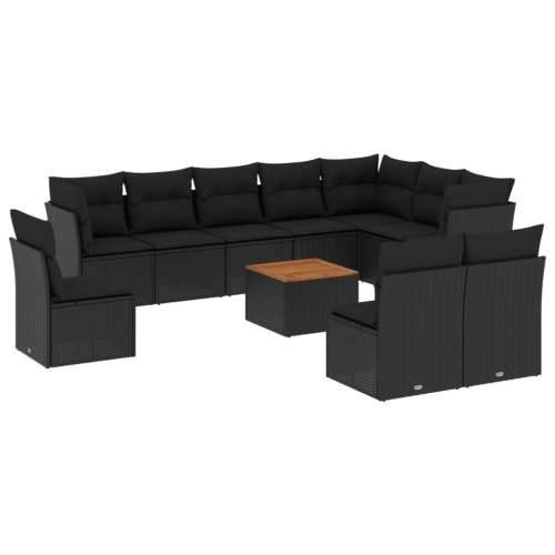 Vrtna garnitura - 11-dijelni set vrtnih sofa od poliratana s jastucima crni - Crna 1 Cijena