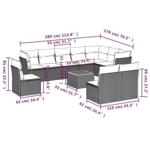 Vrtna garnitura - 11-dijelni set vrtnih sofa od poliratana s jastucima crni - Crna 1 Cijena