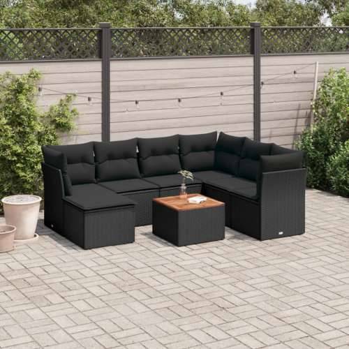 Vrtna garnitura - 8-dijelni set vrtnih sofa od poliratana s jastucima crni - Crna 3x srednja + 3x kutna + tabure + stol 1 Cijena