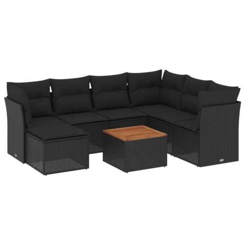 Vrtna garnitura - 8-dijelni set vrtnih sofa od poliratana s jastucima crni - Crna 3x srednja + 3x kutna + tabure + stol 1 Cijena