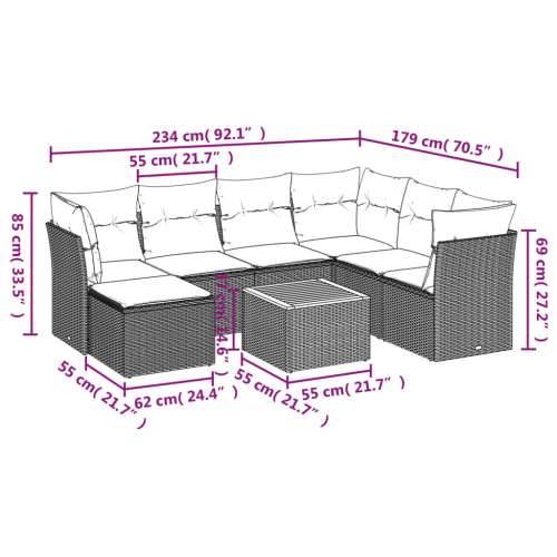 Vrtna garnitura - 8-dijelni set vrtnih sofa od poliratana s jastucima crni - Crna 3x srednja + 3x kutna + tabure + stol 1 Cijena