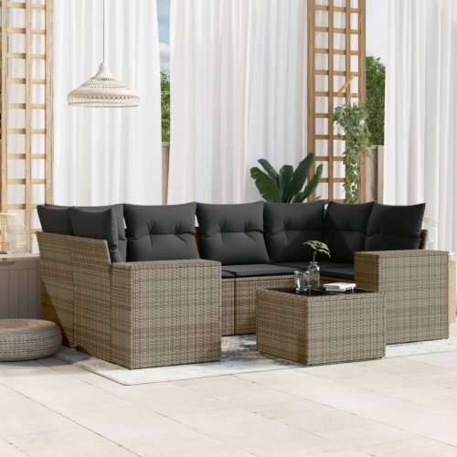 Vrtna garnitura - 7-dijelni set vrtnih sofa sivi od poliratana - Siva 1 Cijena