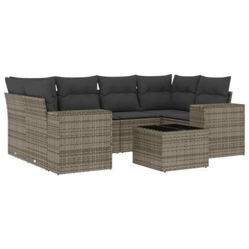 Vrtna garnitura - 7-dijelni set vrtnih sofa sivi od poliratana - Siva 1 Cijena