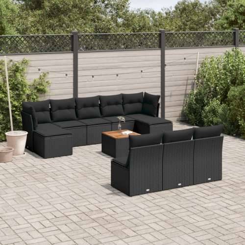 Vrtna garnitura - 11-dijelni set vrtnih sofa od poliratana s jastucima crni - Crna 1 Cijena