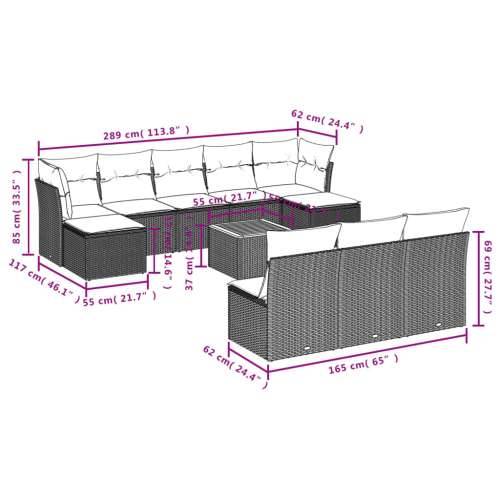 Vrtna garnitura - 11-dijelni set vrtnih sofa od poliratana s jastucima crni - Crna 1 Cijena