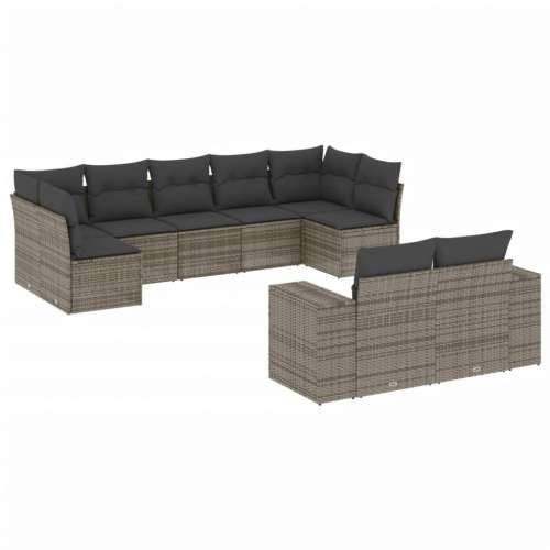 Vrtna garnitura - 9-dijelni set vrtnih sofa od poliratana s jastucima sivi - Siva Sa stolom 1 Cijena