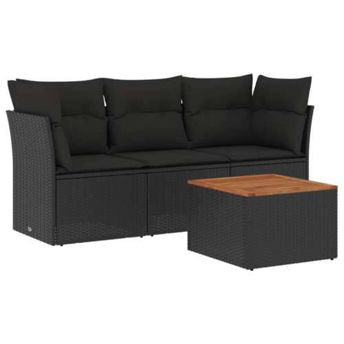 Vrtna garnitura - 4-dijelni set vrtnih sofa od poliratana s jastucima crni - Crna 1 Cijena