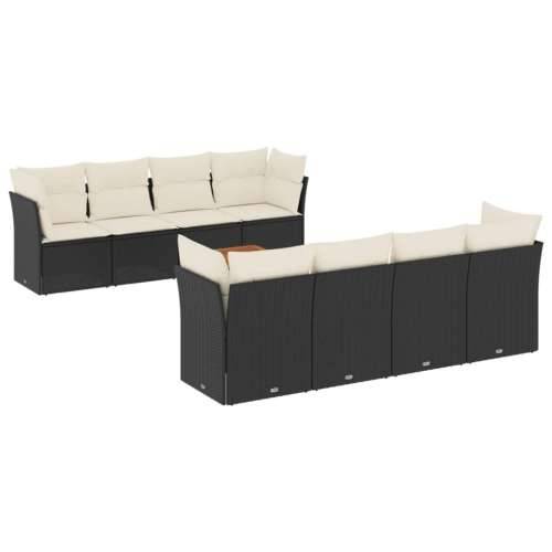 Vrtna garnitura - 9-dijelni set vrtnih sofa s jastucima crni od poliratana - Crna i krem 4x srednja + stol + 4x kutna 1 Cijena