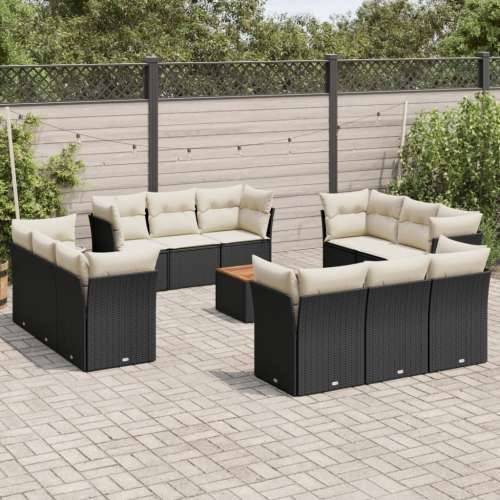 Vrtna garnitura - 13-dijelni set vrtnih sofa s jastucima poliratan crni - Crna i krem 1 Cijena
