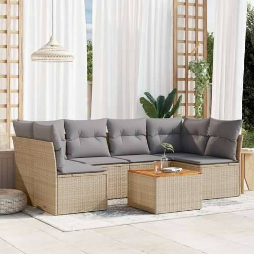 Vrtna garnitura - 7-dijelni set vrtnih sofa od poliratana s jastucima bež - bež i siva 2x corner + table + 4x middle 1 Cijena