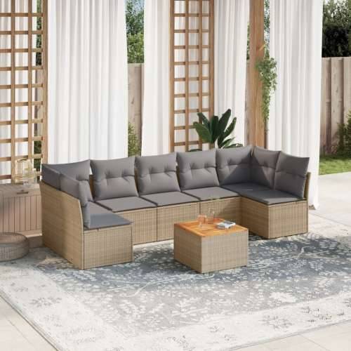 Vrtna garnitura - 8-dijelni set vrtnih sofa od poliratana s jastucima bež - bež i siva 2x corner + table + 5x middle 1 Cijena