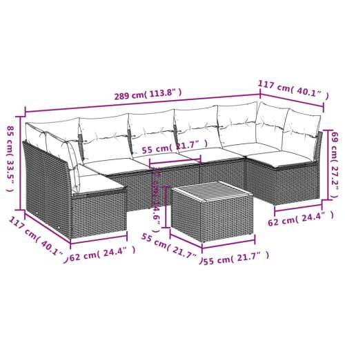 Vrtna garnitura - 8-dijelni set vrtnih sofa od poliratana s jastucima bež - bež i siva 2x corner + table + 5x middle 1 Cijena