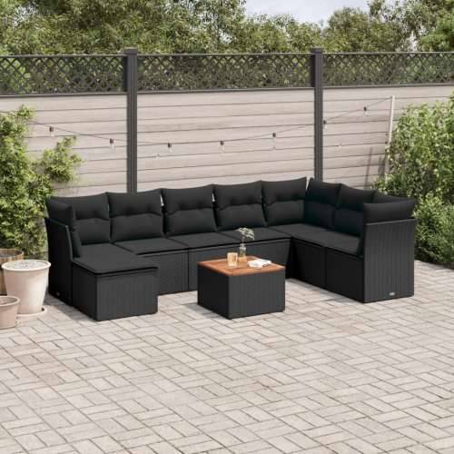 Vrtna garnitura - 9-dijelni set vrtnih sofa s jastucima crni od poliratana - Crna 1 Cijena