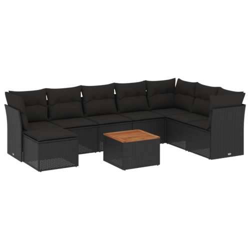 Vrtna garnitura - 9-dijelni set vrtnih sofa s jastucima crni od poliratana - Crna 1 Cijena