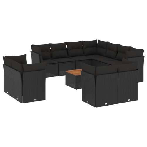 Vrtna garnitura - 12-dijelni set vrtnih sofa od poliratana s jastucima crni - Crna 1 Cijena