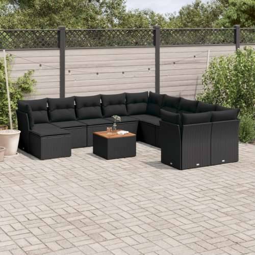 Vrtna garnitura - 12-dijelni set vrtnih sofa od poliratana s jastucima crni - Crna 1 Cijena