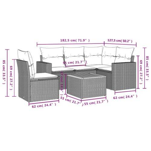 Vrtna garnitura - 6-dijelni set vrtnih sofa s jastucima crni od poliratana - Crna i krem 2x middle + table + 1x corner 1 Cijena