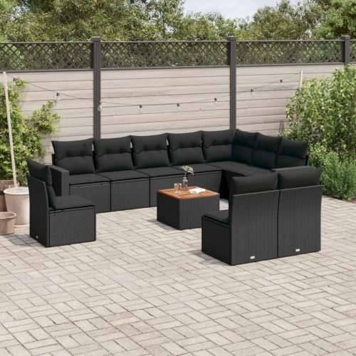 Vrtna garnitura - 11-dijelni set vrtnih sofa od poliratana s jastucima crni - Crna 1 Cijena
