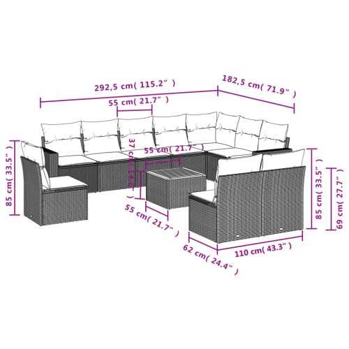 Vrtna garnitura - 11-dijelni set vrtnih sofa od poliratana s jastucima crni - Crna 1 Cijena