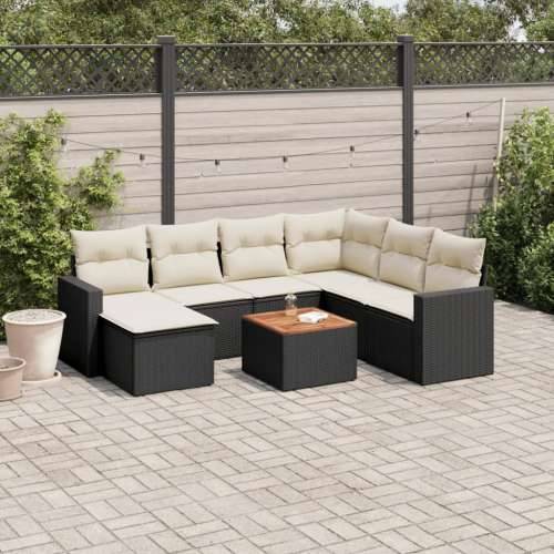 Vrtna garnitura - 8-dijelni set vrtnih sofa od poliratana s jastucima crni - Crna i krem 1 kutna + stol + 3x srednja Cijena