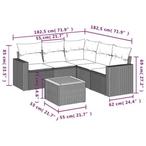 Vrtna garnitura - 6-dijelni set vrtnih sofa od poliratana s jastucima sivi - siva i tamnosiva 2x srednja + kutna +stol 1 Cijena