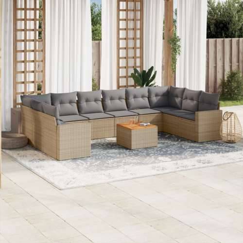 Vrtna garnitura - 11-dijelni set vrtnih sofa od poliratana s jastucima bež - bež i siva 1 2x corner + table + 6x middle Cijena