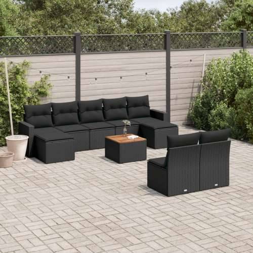 Vrtna garnitura - 10-dijelni set vrtnih sofa s jastucima crni od poliratana - Crna 1 Cijena