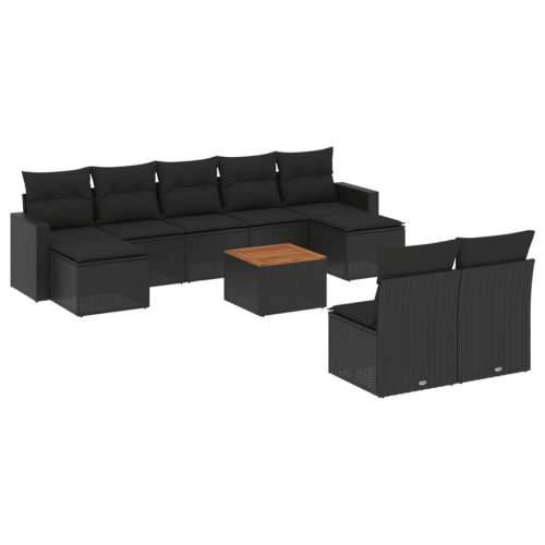 Vrtna garnitura - 10-dijelni set vrtnih sofa s jastucima crni od poliratana - Crna 1 Cijena