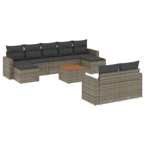 Vrtna garnitura - 10-dijelni set vrtnih sofa od poliratana s jastucima sivi - Siva 1 Cijena