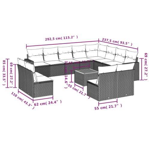 Vrtna garnitura - 13-dijelni set vrtnih sofa od poliratana s jastucima sivi - Siva 1 Cijena