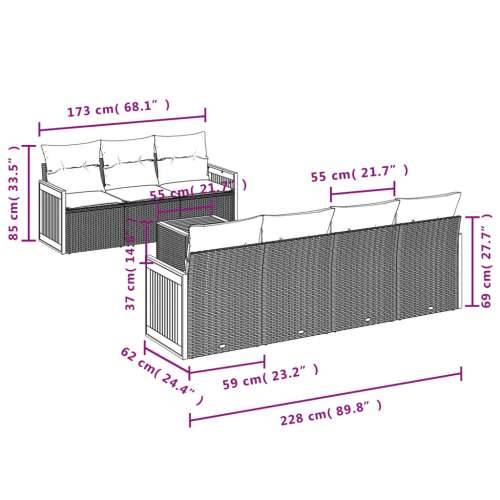 Vrtna garnitura - 8-dijelni set vrtnih sofa od poliratana s jastucima crni - Crna 1 Cijena