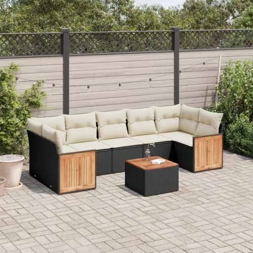 Vrtna garnitura - 8-dijelni set vrtnih sofa od poliratana s jastucima crni - Crna i krem 1 Cijena