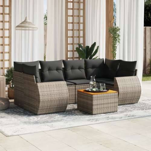 Vrtna garnitura - 7-dijelni set vrtnih sofa sivi od poliratana - Siva 1 Cijena