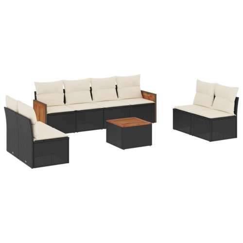 Vrtna garnitura - 9-dijelni set vrtnih sofa s jastucima crni od poliratana - Crna i krem Sa stolom 1 Cijena