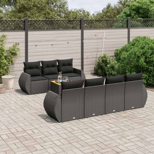 Vrtna garnitura - 8-dijelni set vrtnih sofa od poliratana s jastucima crni - Crna 1 Cijena