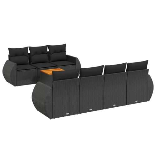 Vrtna garnitura - 8-dijelni set vrtnih sofa od poliratana s jastucima crni - Crna 1 Cijena