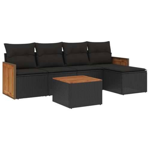 Vrtna garnitura - 6-dijelni set vrtnih sofa s jastucima crni od poliratana - Crna Sa stolom 1 Cijena